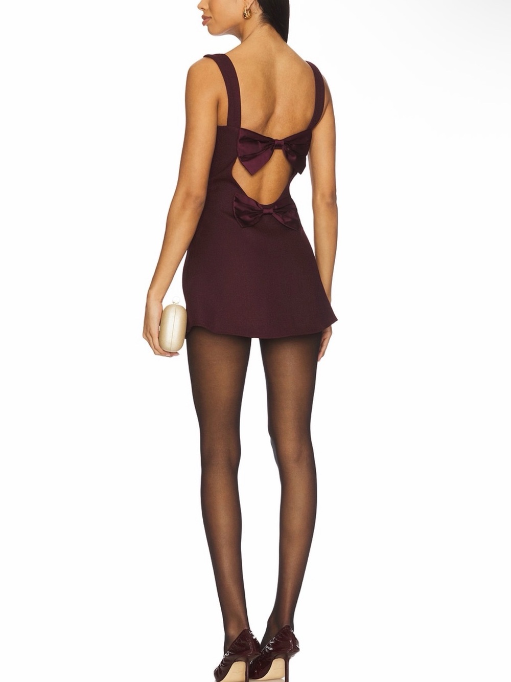 Mini Dress with Bow Back Detail in Deep Plum